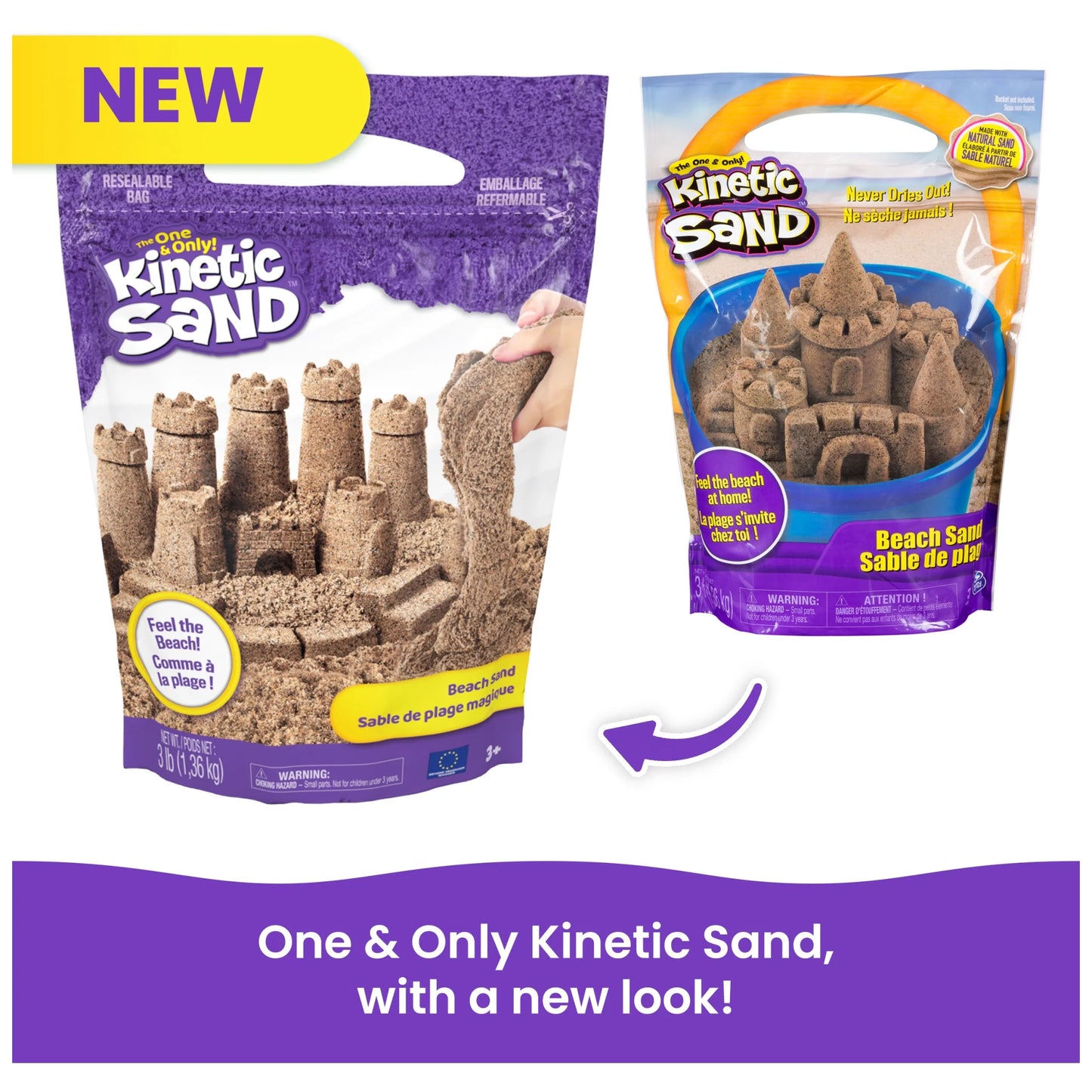 , 3Lbs Beach Play Sand, Moldable Sensory Toys for Kids, Resealable Bag (Packaging May Vary), for Ages 3 and Up