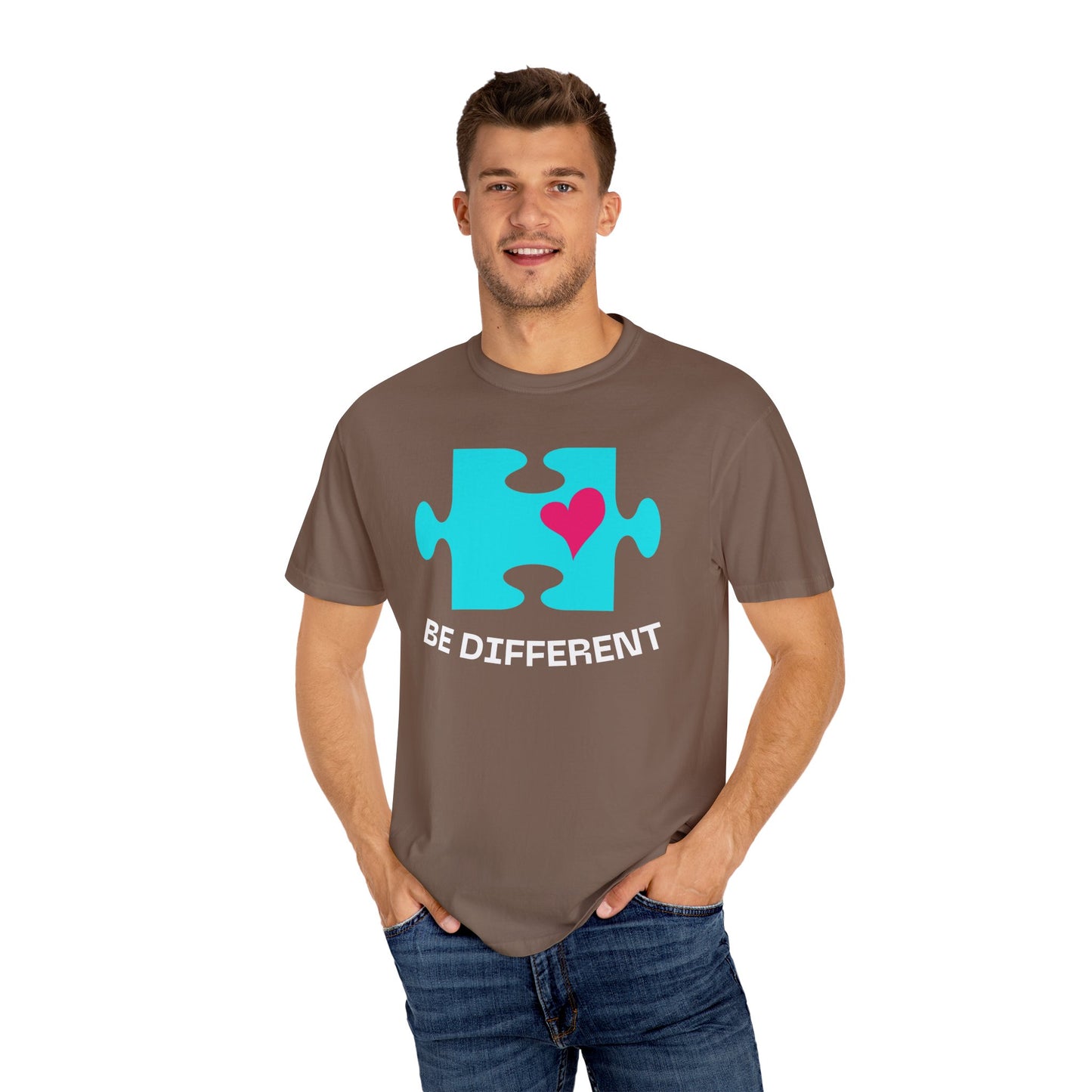 Be Different Puzzle Heart Unisex Garment-Dyed T-Shirt
