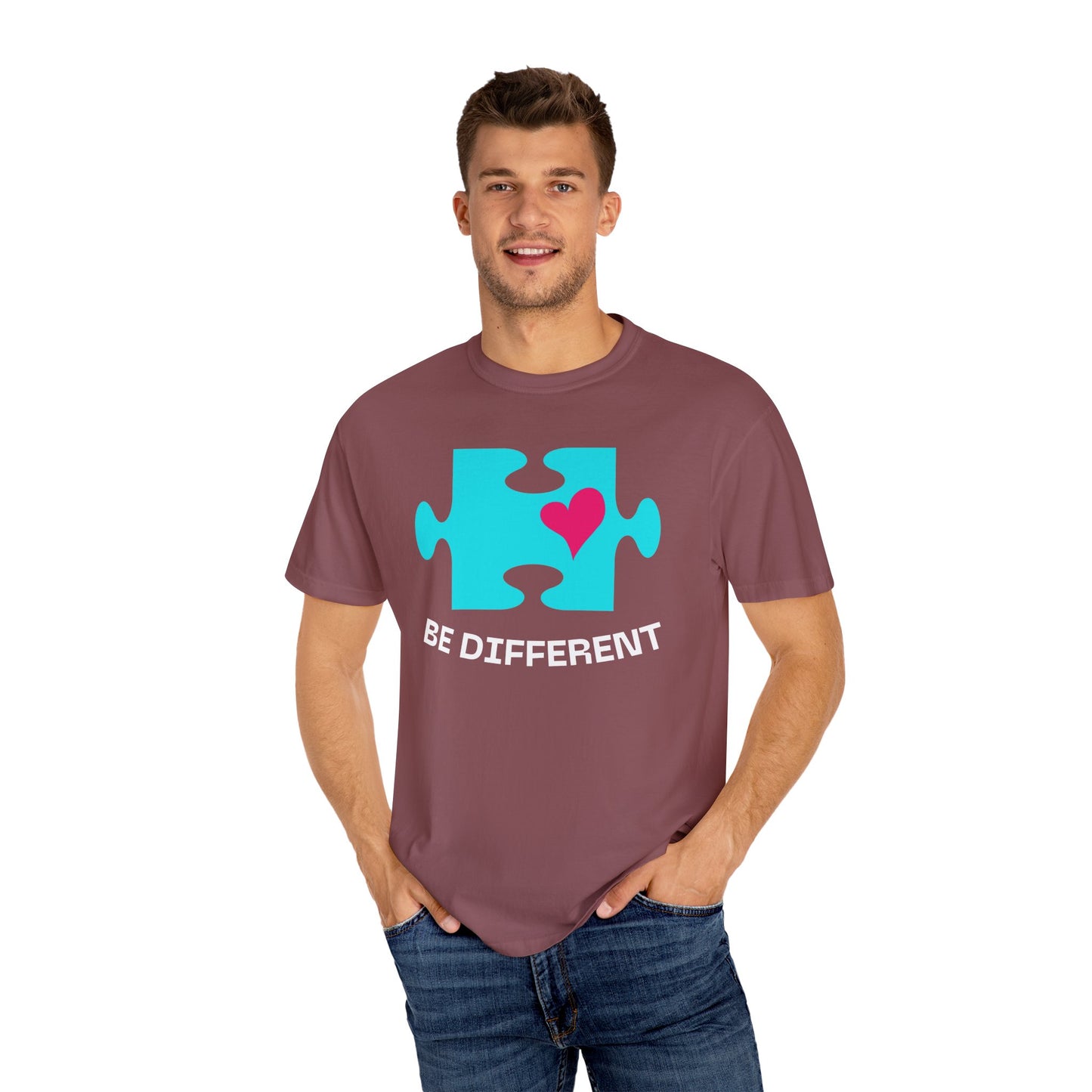 Be Different Puzzle Heart Unisex Garment-Dyed T-Shirt
