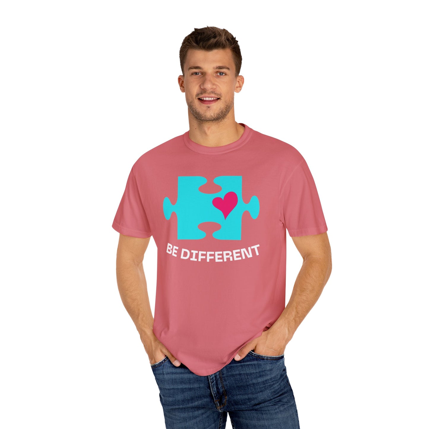 Be Different Puzzle Heart Unisex Garment-Dyed T-Shirt