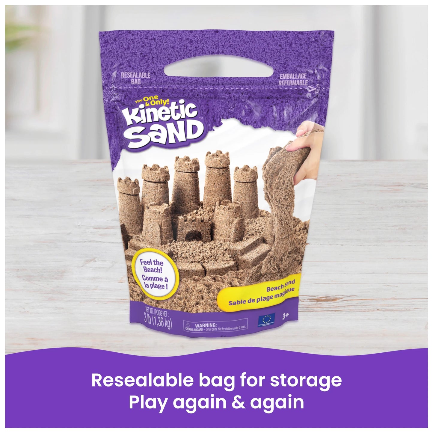 , 3Lbs Beach Play Sand, Moldable Sensory Toys for Kids, Resealable Bag (Packaging May Vary), for Ages 3 and Up