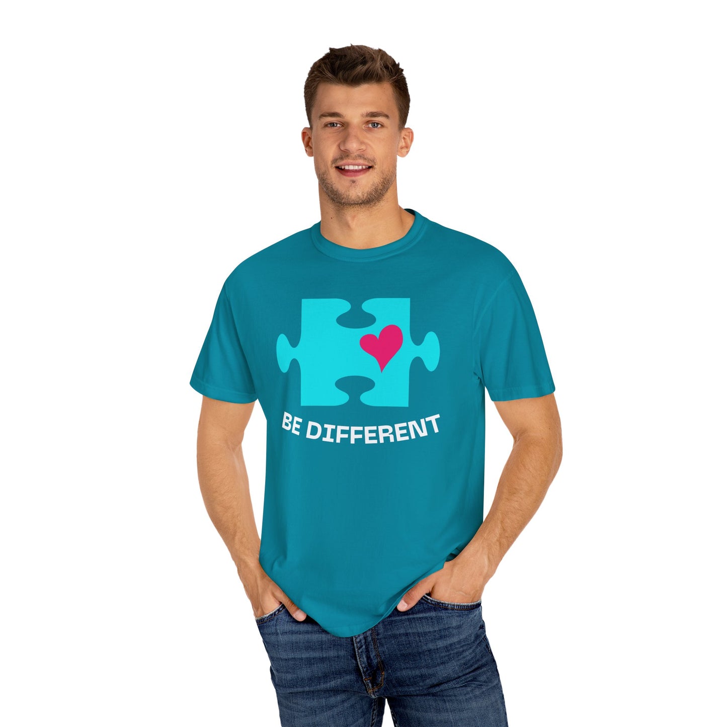 Be Different Puzzle Heart Unisex Garment-Dyed T-Shirt