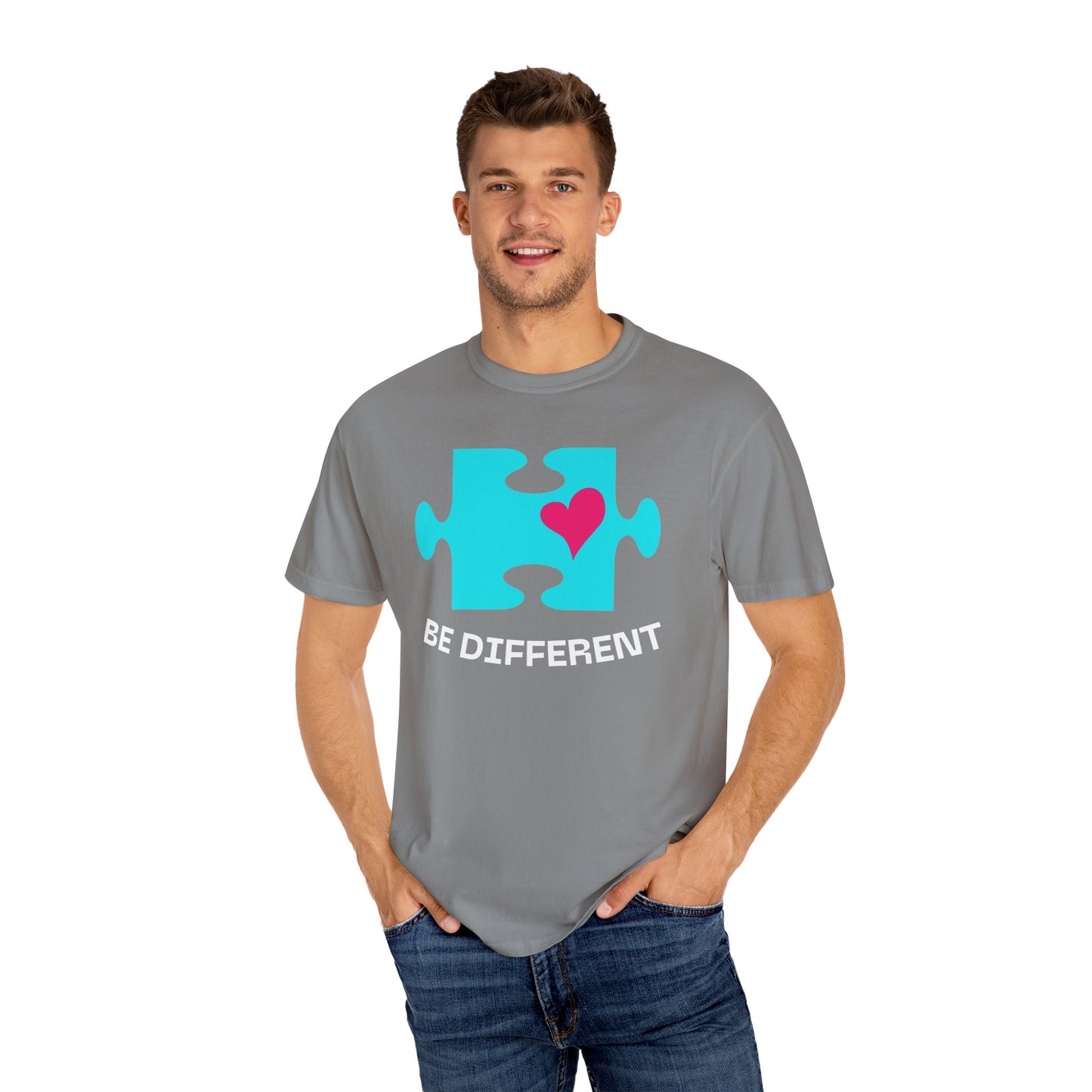 Be Different Puzzle Heart Unisex Garment-Dyed T-Shirt