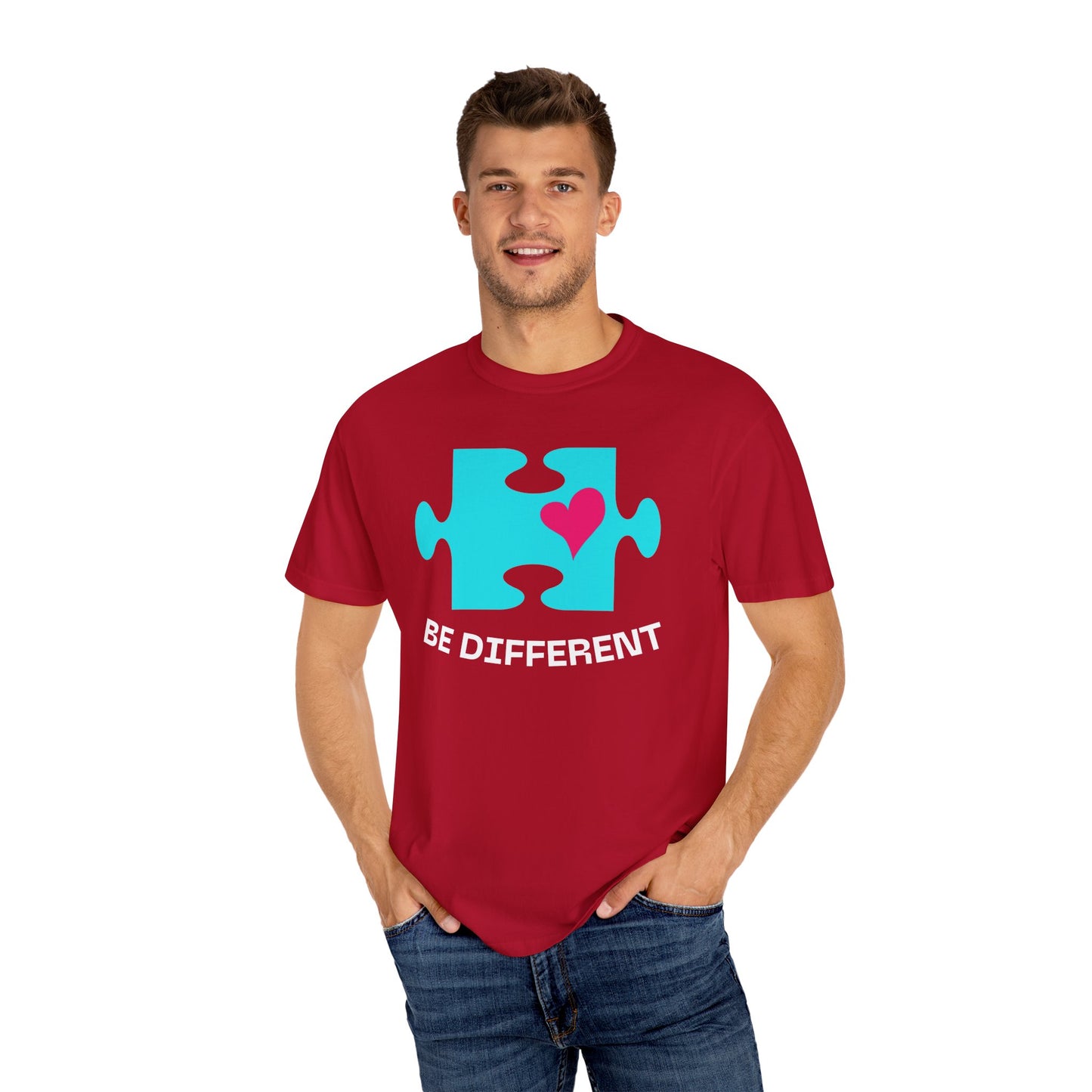 Be Different Puzzle Heart Unisex Garment-Dyed T-Shirt