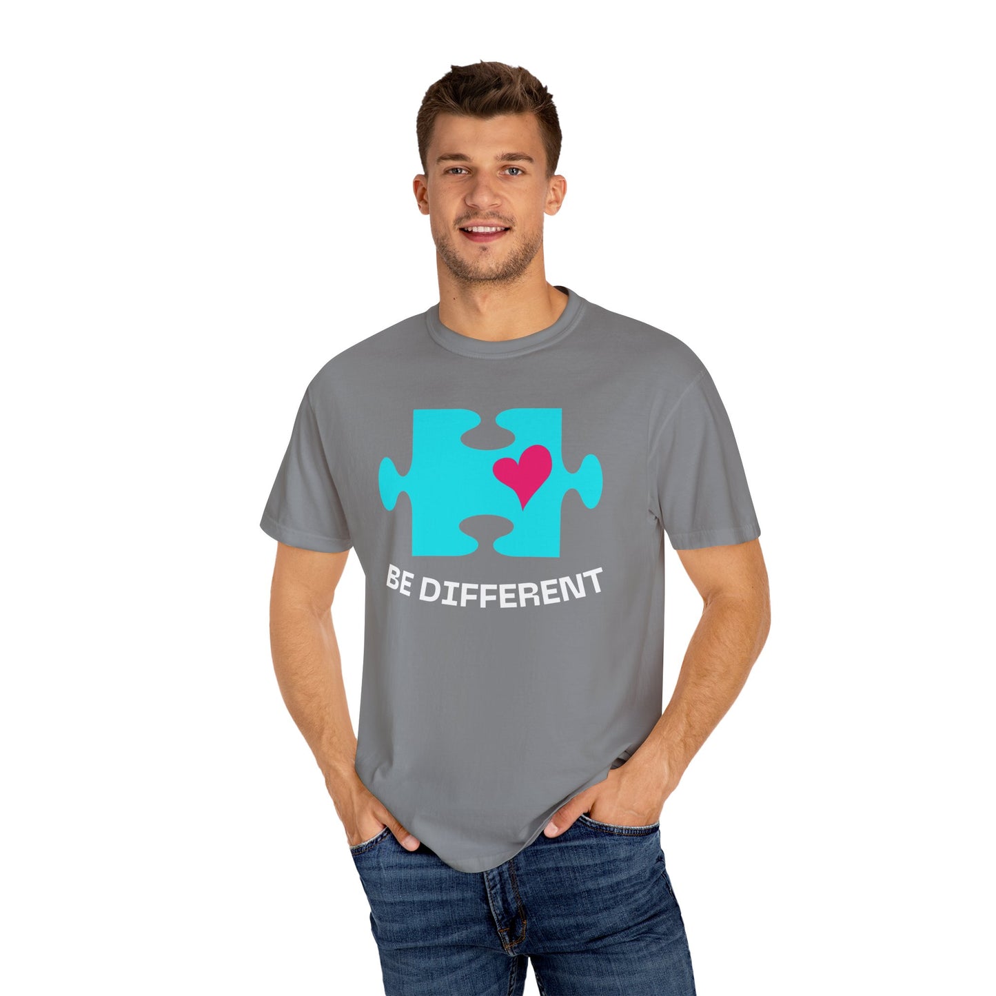 Be Different Puzzle Heart Unisex Garment-Dyed T-Shirt