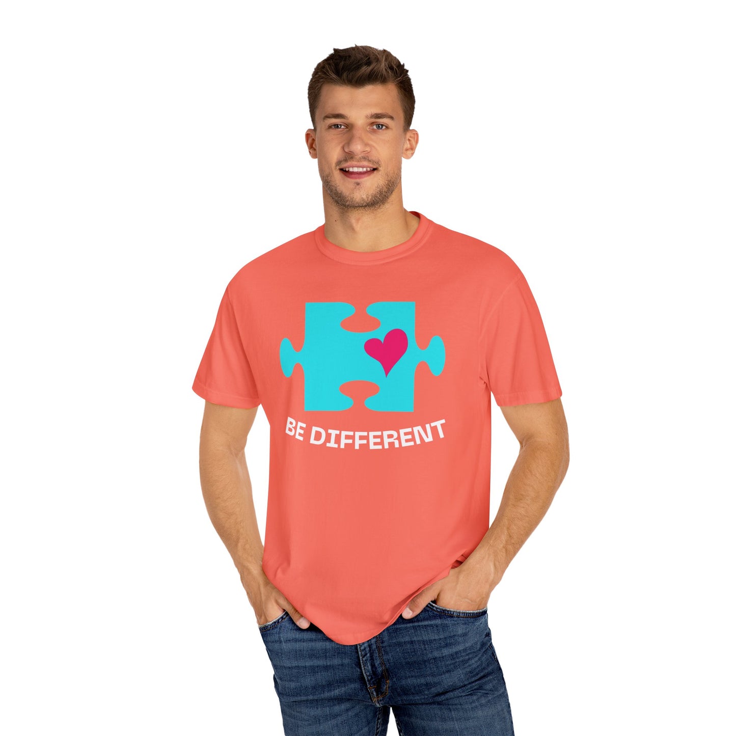 Be Different Puzzle Heart Unisex Garment-Dyed T-Shirt