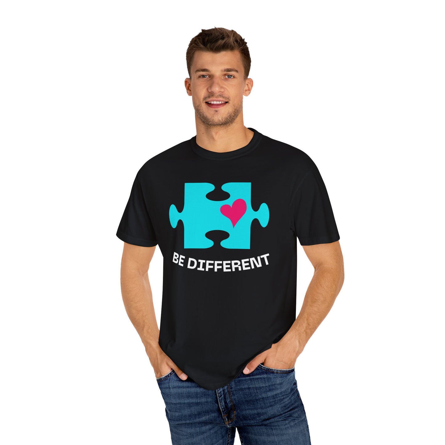 Be Different Puzzle Heart Unisex Garment-Dyed T-Shirt