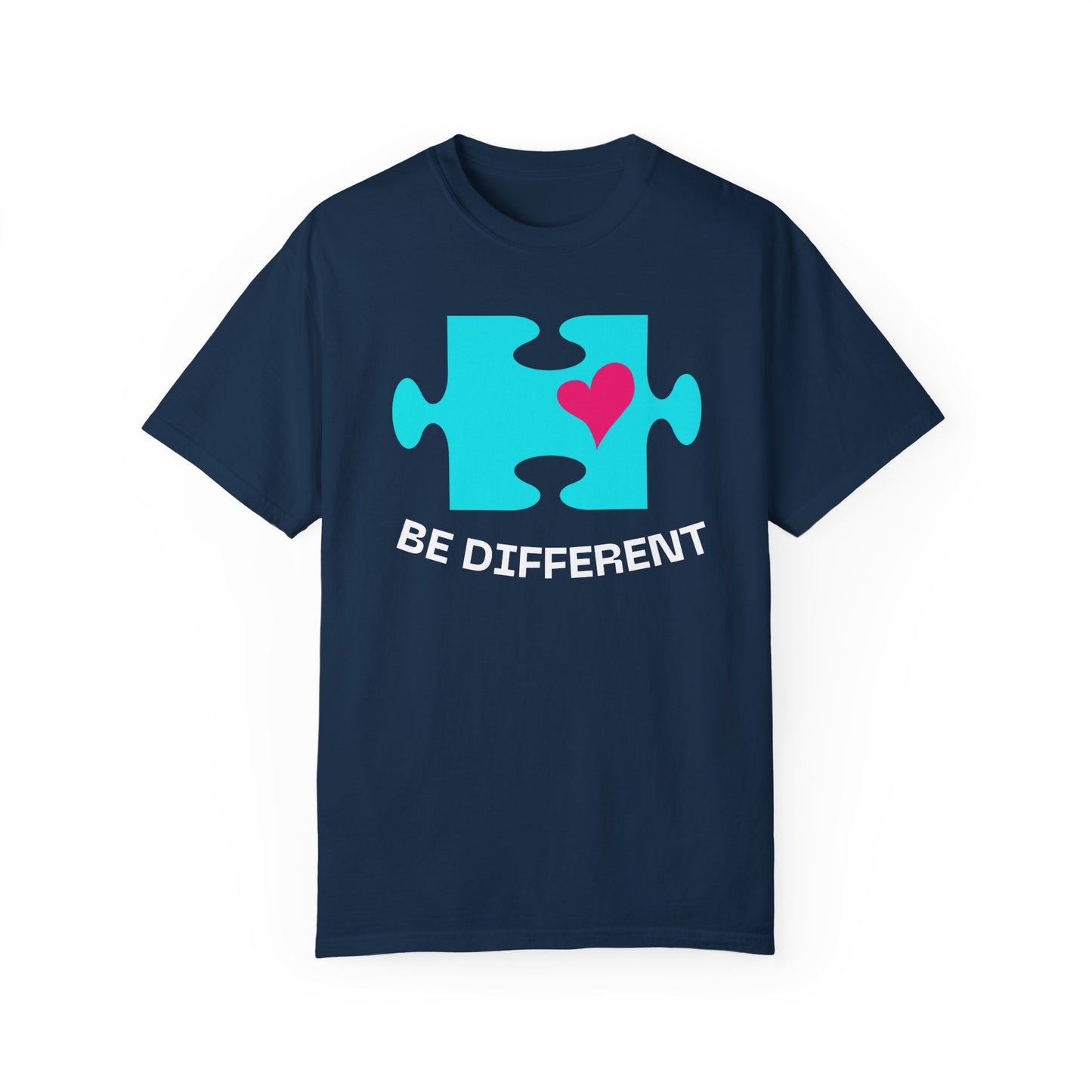 Be Different Puzzle Heart Unisex Garment-Dyed T-Shirt
