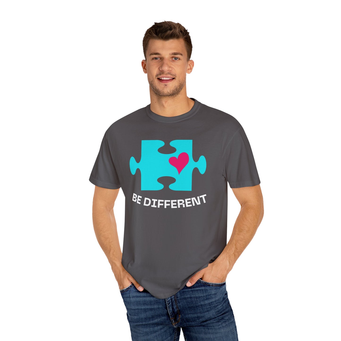Be Different Puzzle Heart Unisex Garment-Dyed T-Shirt