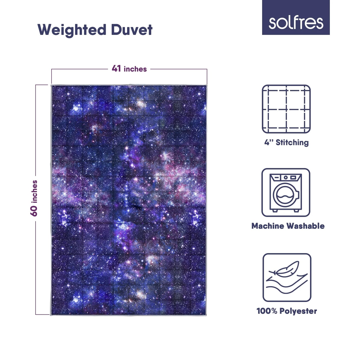 7Lbs Weighted Blanket for Kids, 41 X 60 Inches, Minky Printing Heavy Blanket 7 Pounds for Children and Teens Sleeping Ultra Soft and Cozy, Stars, Sensory Items for Sleep, Universe Galaxy