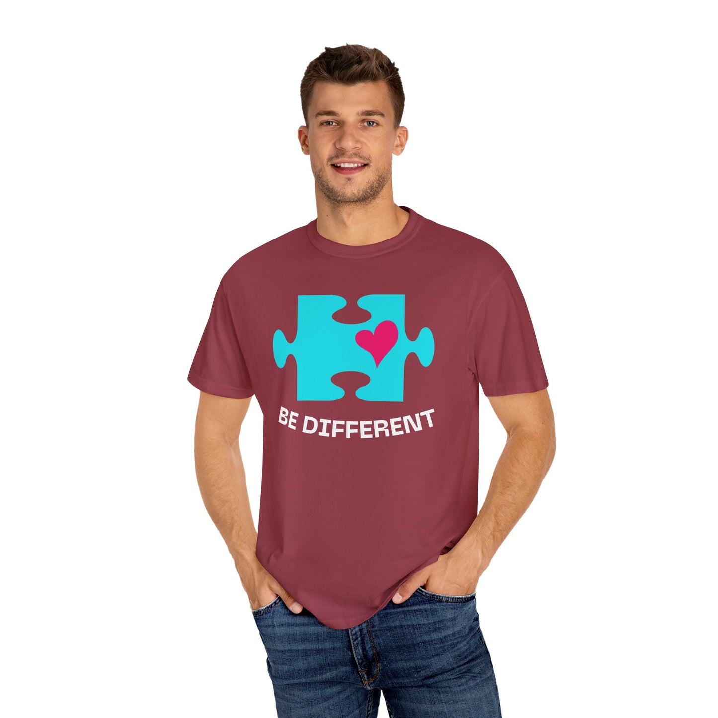 Be Different Puzzle Heart Unisex Garment-Dyed T-Shirt