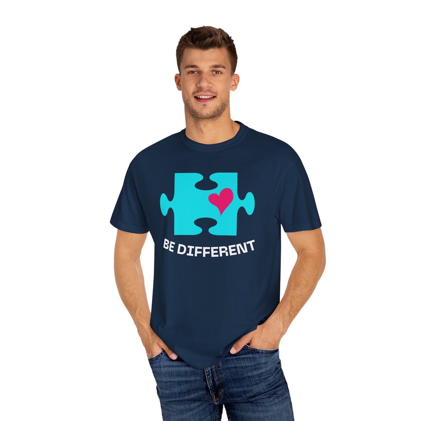 Be Different Puzzle Heart Unisex Garment-Dyed T-Shirt
