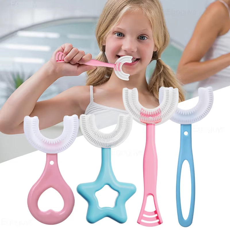 Children U-Shape Toothbrush 360-Degree Oral Cleaning Kids Tooth Brush Soft Million Nano Bristle Silicone Baby Finger Teether
