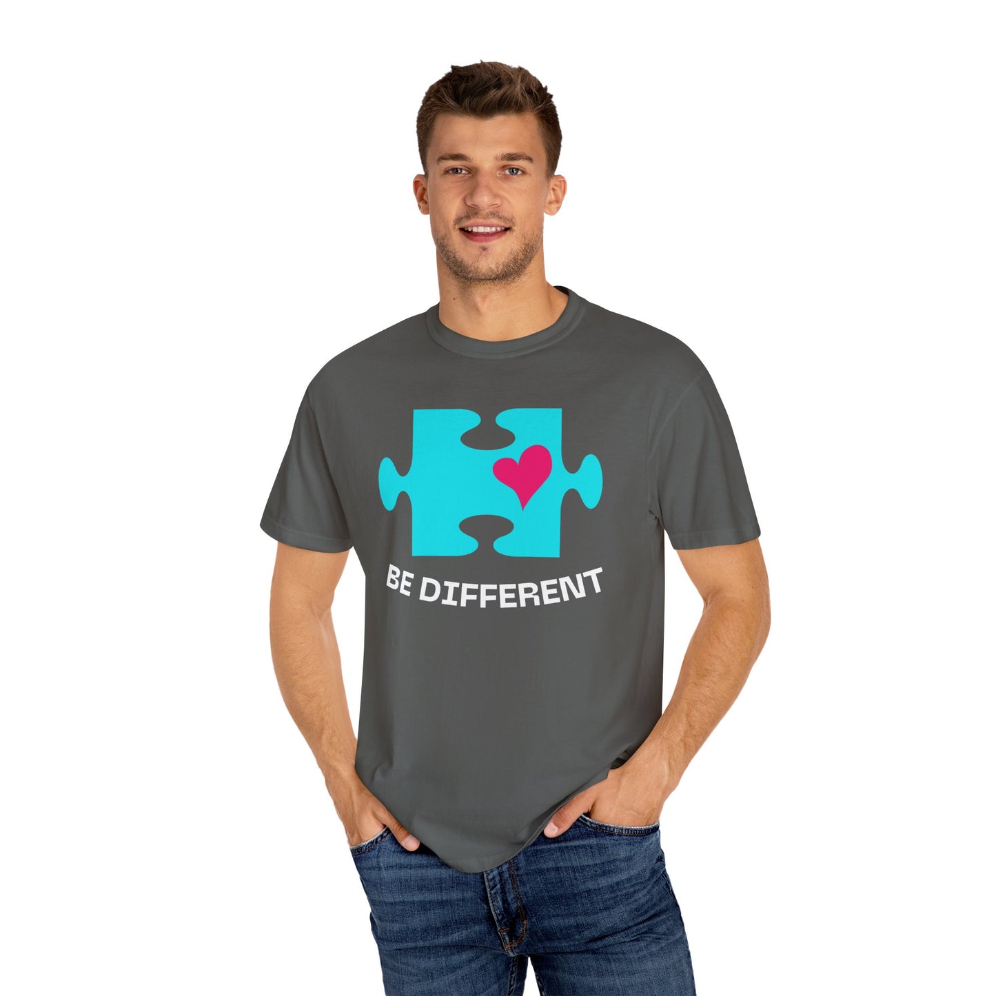 Be Different Puzzle Heart Unisex Garment-Dyed T-Shirt