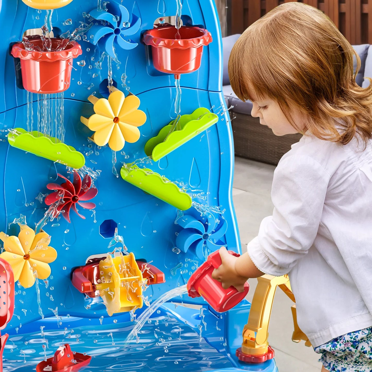 Toddlers Water Table Waterfall Maze-Like Wall - Double-Sided Water Sand Table for Kids, 32 PCS Outdoor Toys for Toddlers Age 3-8, Activity Sensory Table Summer Toys for Boys Girls Ages 4-8
