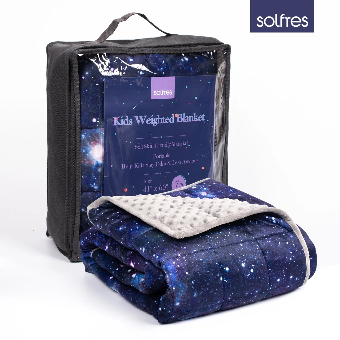 7Lbs Weighted Blanket for Kids, 41 X 60 Inches, Minky Printing Heavy Blanket 7 Pounds for Children and Teens Sleeping Ultra Soft and Cozy, Stars, Sensory Items for Sleep, Universe Galaxy