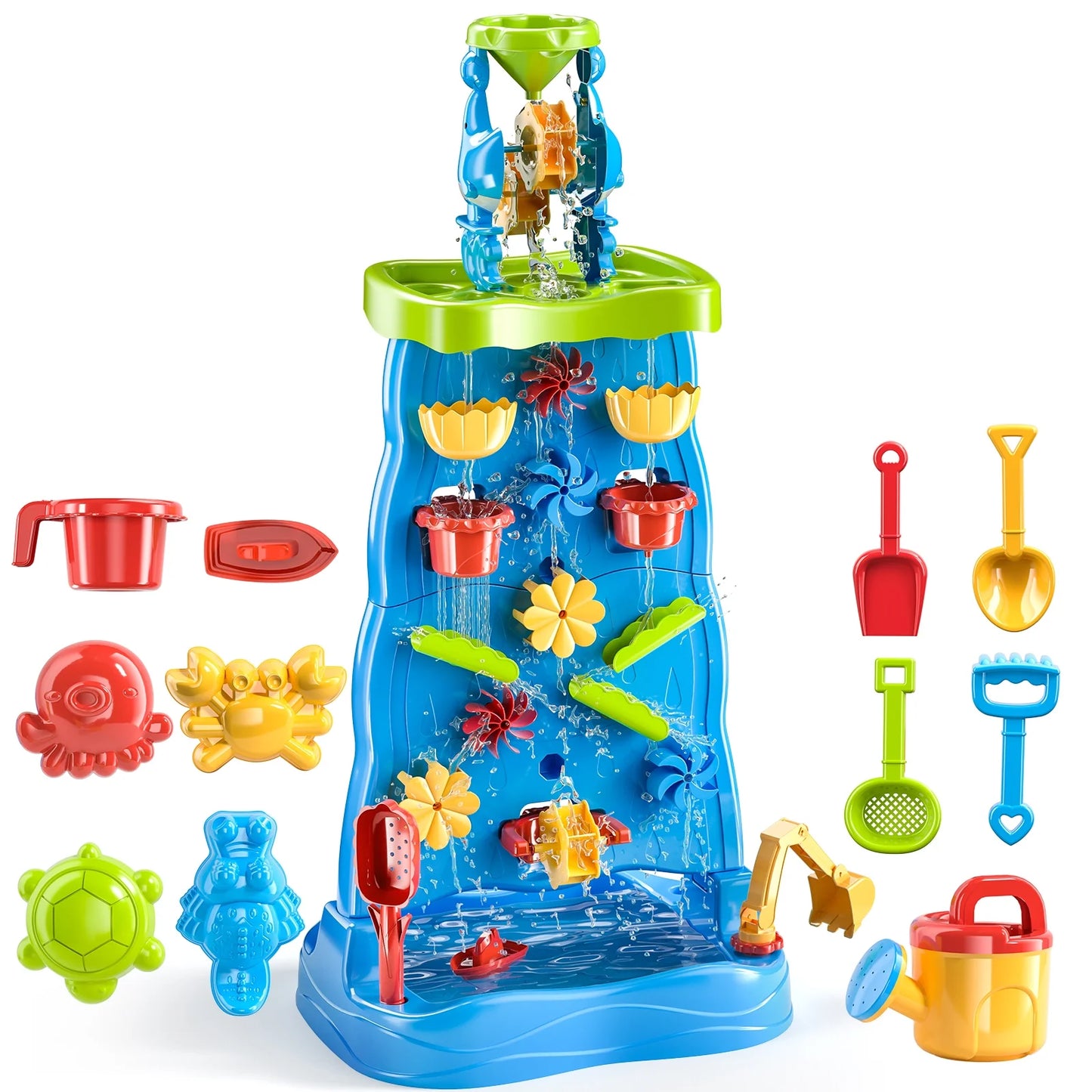 Toddlers Water Table Waterfall Maze-Like Wall - Double-Sided Water Sand Table for Kids, 32 PCS Outdoor Toys for Toddlers Age 3-8, Activity Sensory Table Summer Toys for Boys Girls Ages 4-8