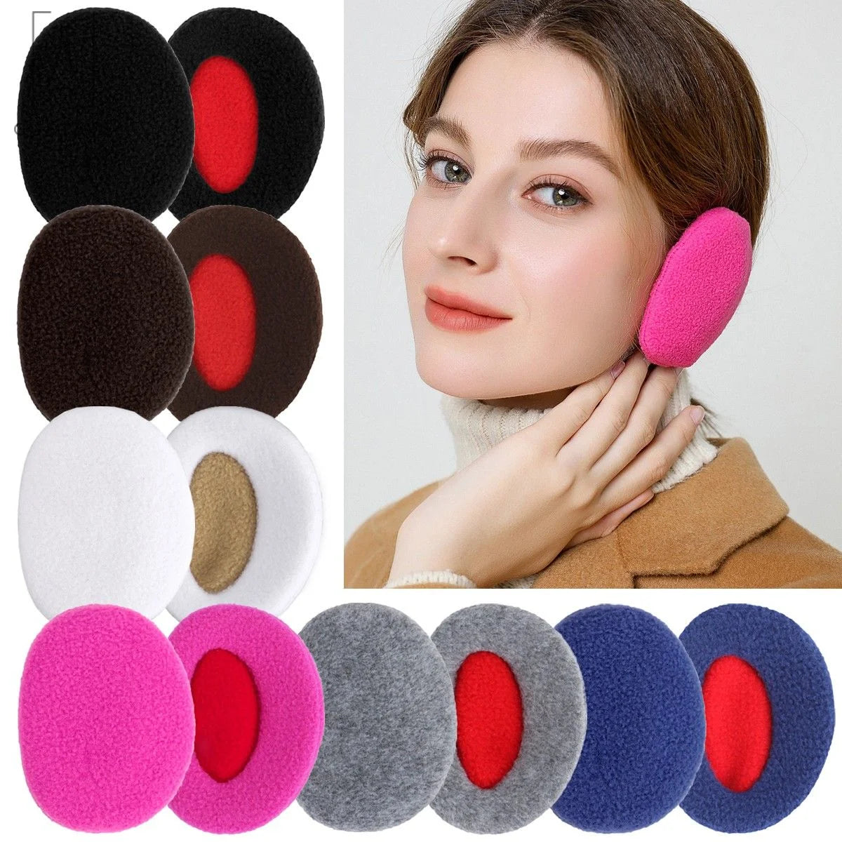 2Pcs Bandless Ear Warmers Fleece Ear Muffs Ear Covers Unisex Winter Outdoors for Women Men (Navy)