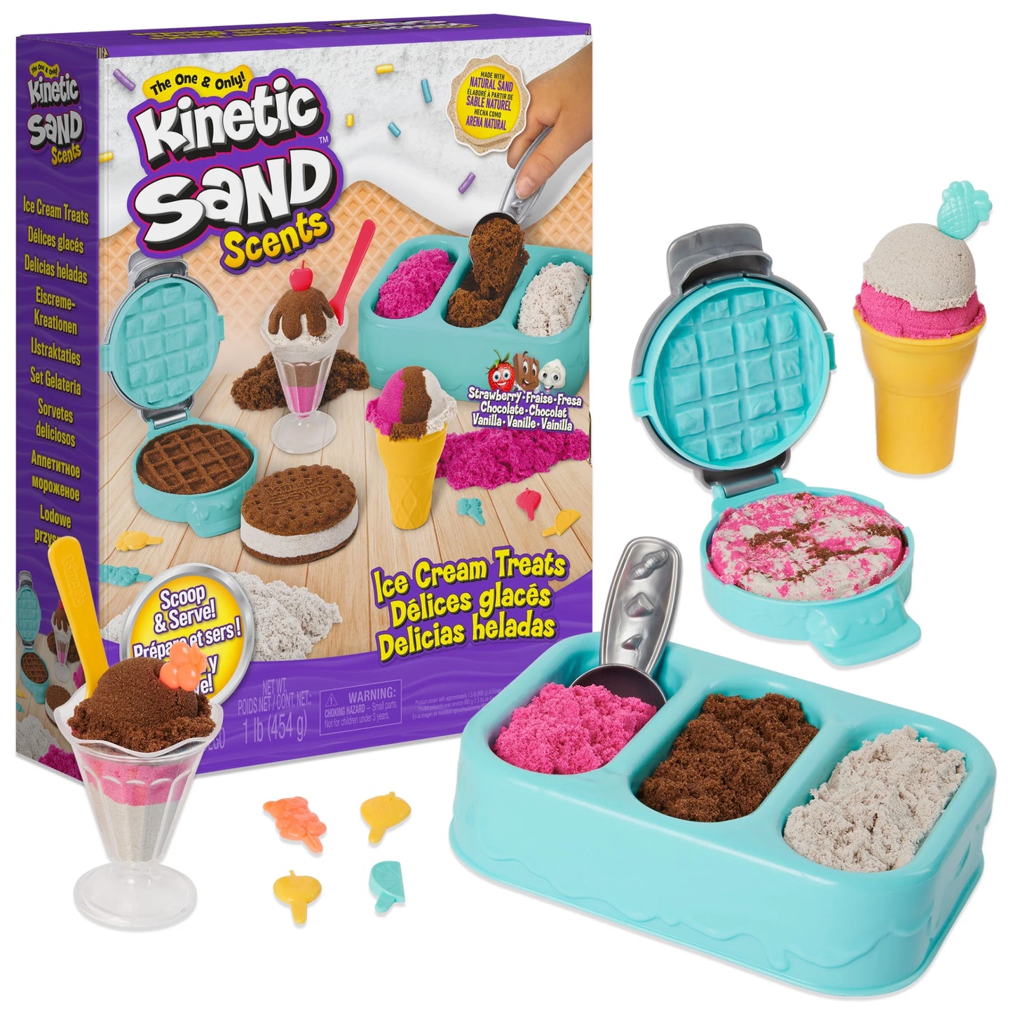Scents, Ice Cream Treats Playset with 3 Colors Scented Play Sand & 6 Tools, Sensory Toys for Kids Ages 3 and Up
