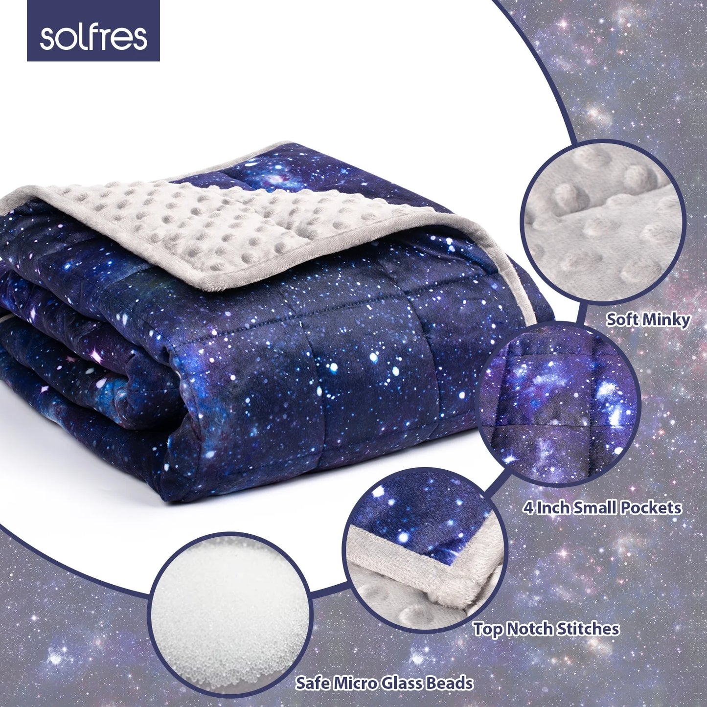 7Lbs Weighted Blanket for Kids, 41 X 60 Inches, Minky Printing Heavy Blanket 7 Pounds for Children and Teens Sleeping Ultra Soft and Cozy, Stars, Sensory Items for Sleep, Universe Galaxy