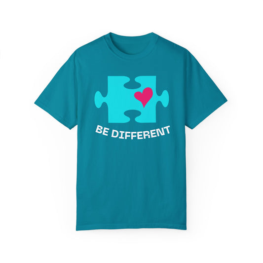 Be Different Puzzle Heart Unisex Garment-Dyed T-Shirt