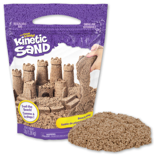 , 3Lbs Beach Play Sand, Moldable Sensory Toys for Kids, Resealable Bag (Packaging May Vary), for Ages 3 and Up
