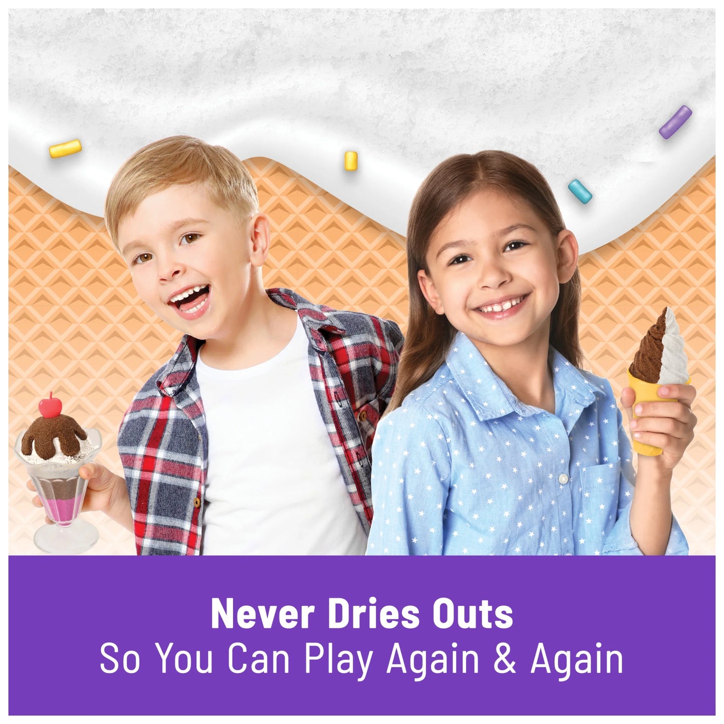 Scents, Ice Cream Treats Playset with 3 Colors Scented Play Sand & 6 Tools, Sensory Toys for Kids Ages 3 and Up