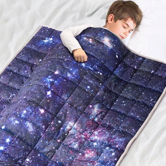 7Lbs Weighted Blanket for Kids, 41 X 60 Inches, Minky Printing Heavy Blanket 7 Pounds for Children and Teens Sleeping Ultra Soft and Cozy, Stars, Sensory Items for Sleep, Universe Galaxy