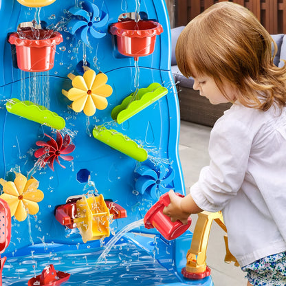 Toddlers Water Table Waterfall Maze-Like Wall - Double-Sided Water Sand Table for Kids, 32 PCS Outdoor Toys for Toddlers Age 3-8, Activity Sensory Table Summer Toys for Boys Girls Ages 4-8